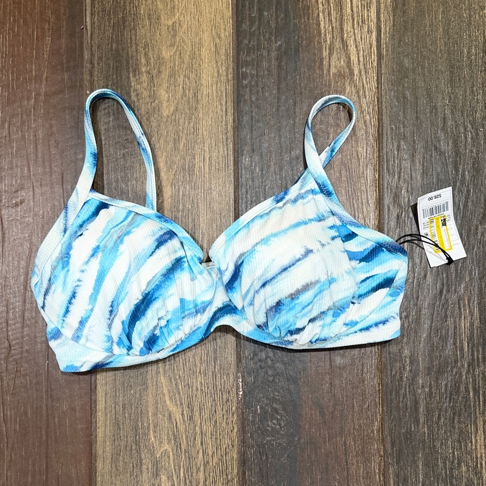 Shade & Shore Blue and White Tie-Dye Underwire Bikini Top